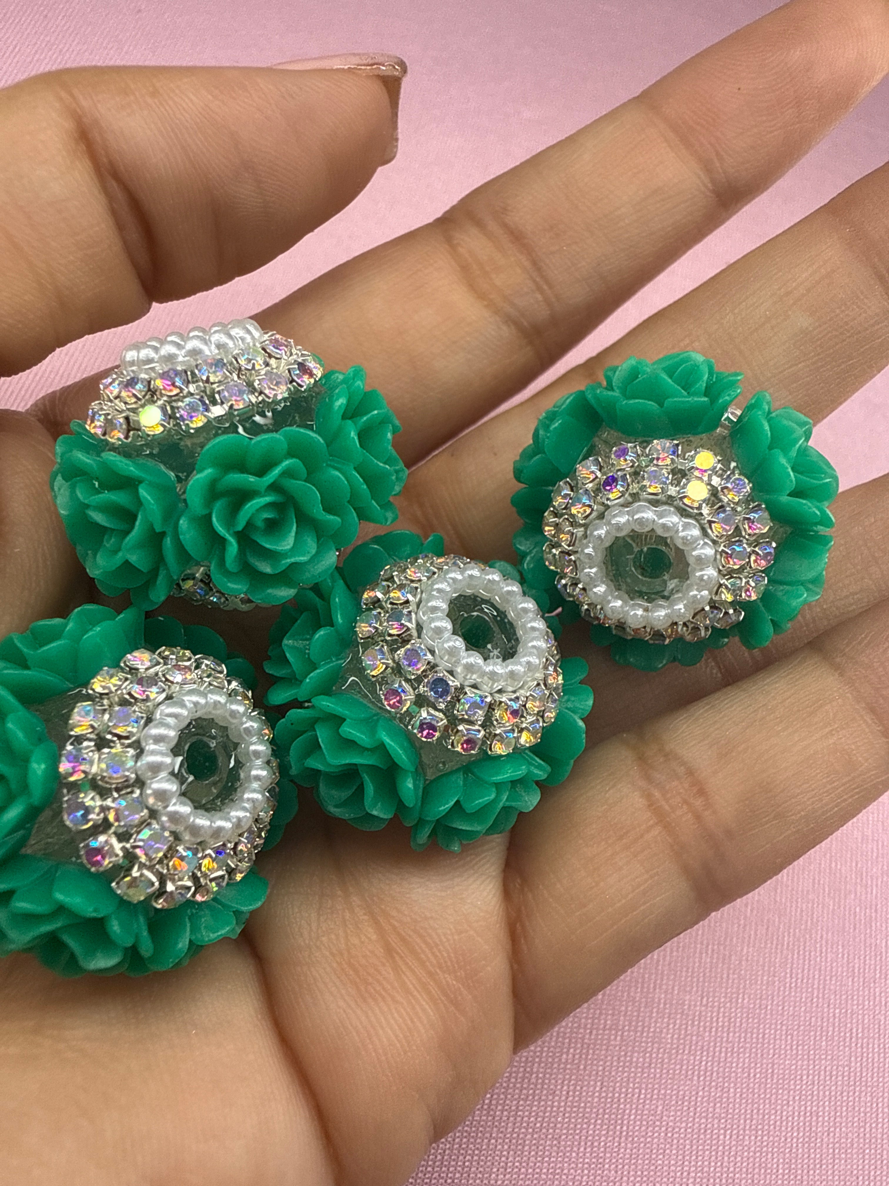 18mm Big Rose and Rhinestone Beads
