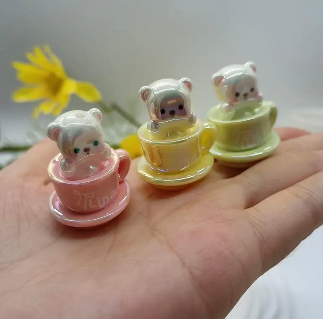 Cute Bear In Coffee Cup Resin Focal