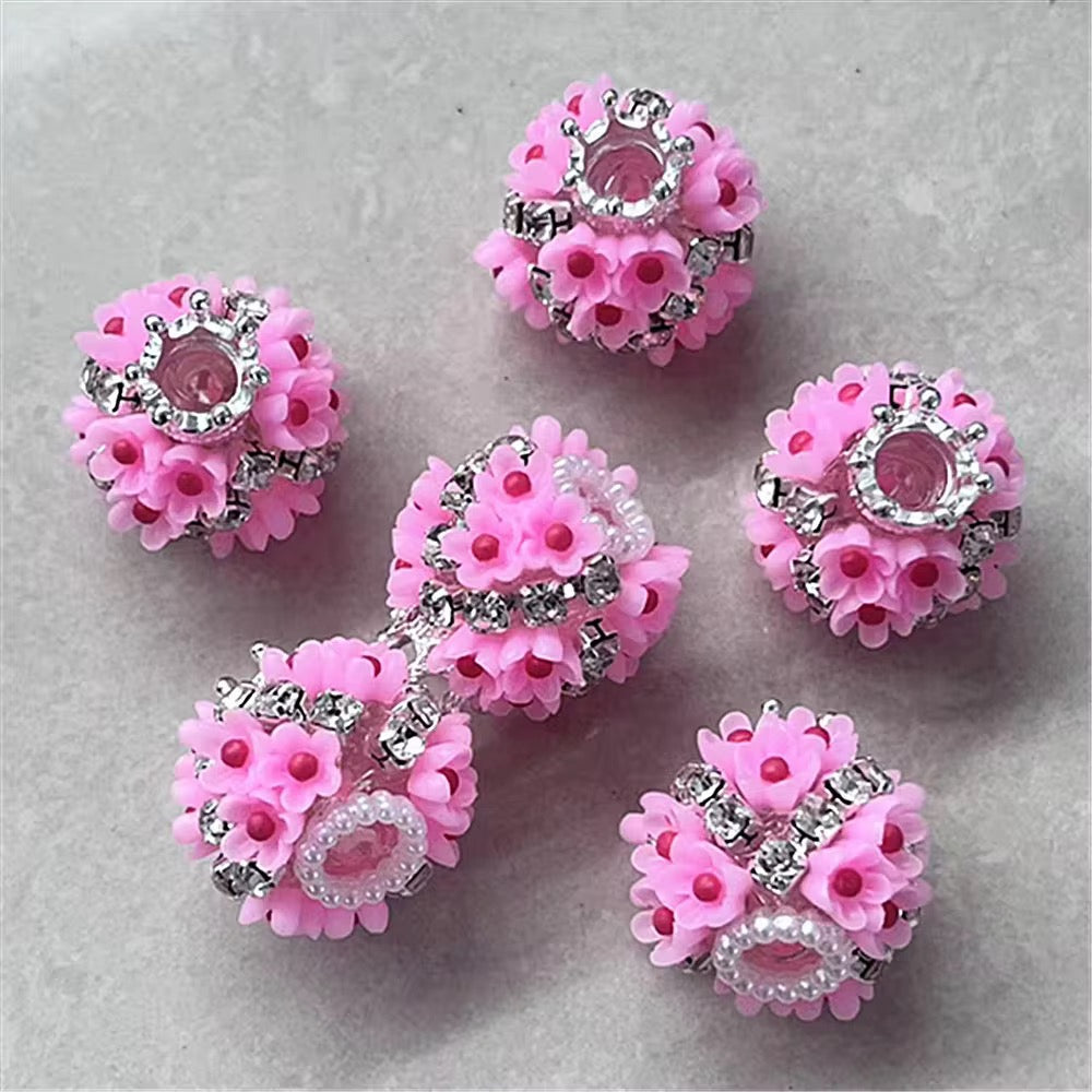 19mm Crowned Flower & Rhinestone Beads