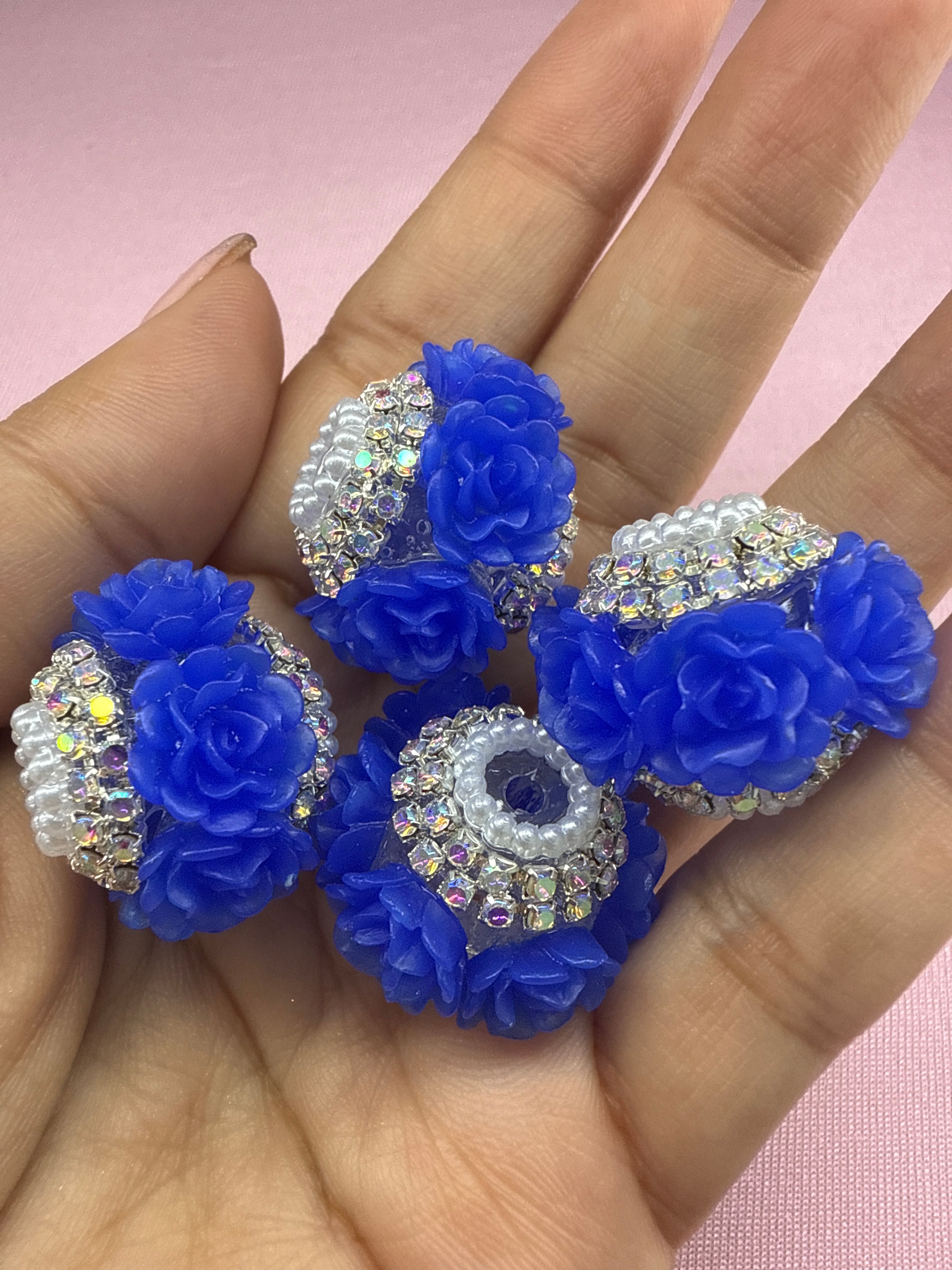 18mm Big Rose and Rhinestone Beads