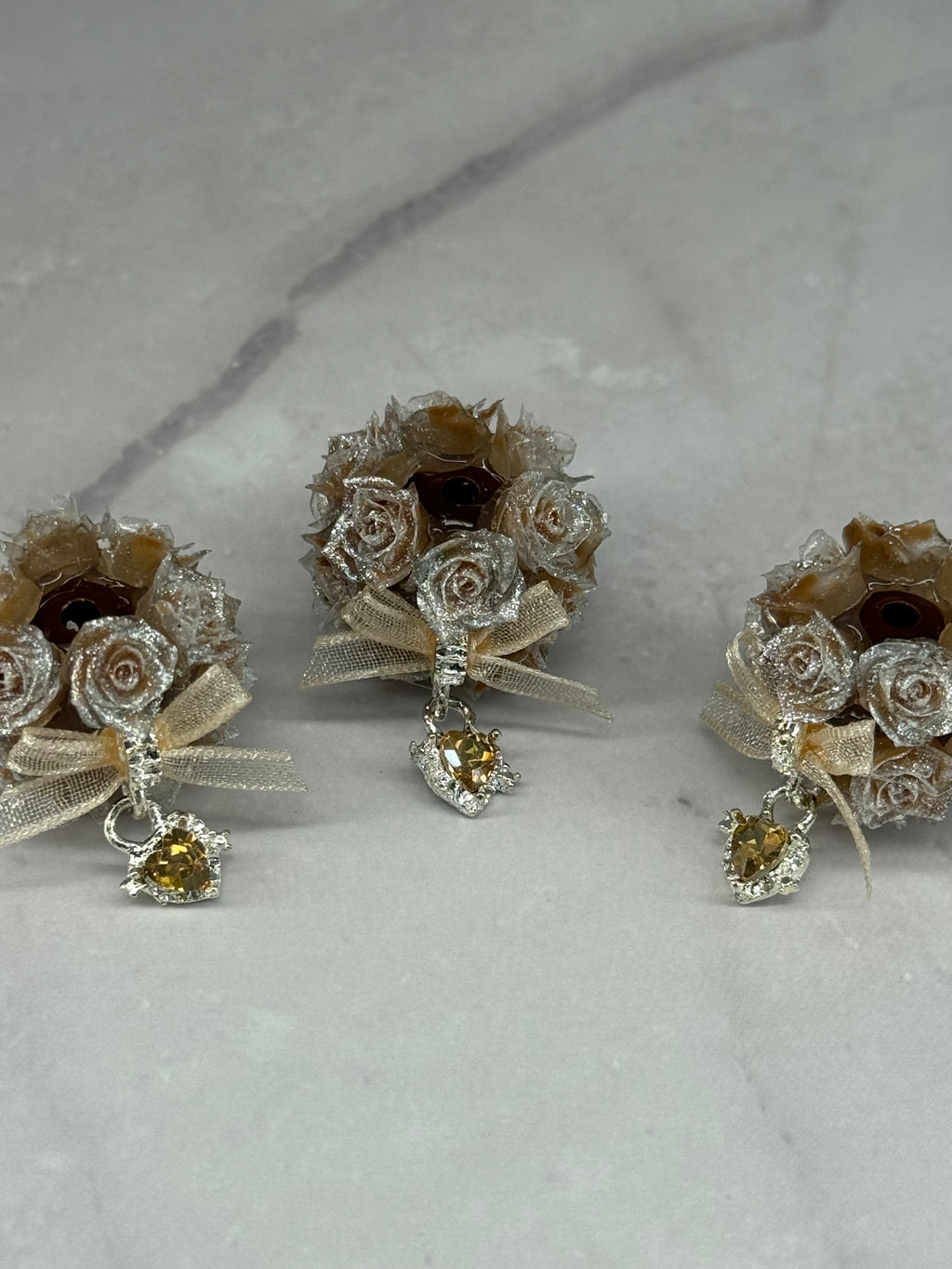 Fancy Rose Beads with Rhinestone Dangle Heart