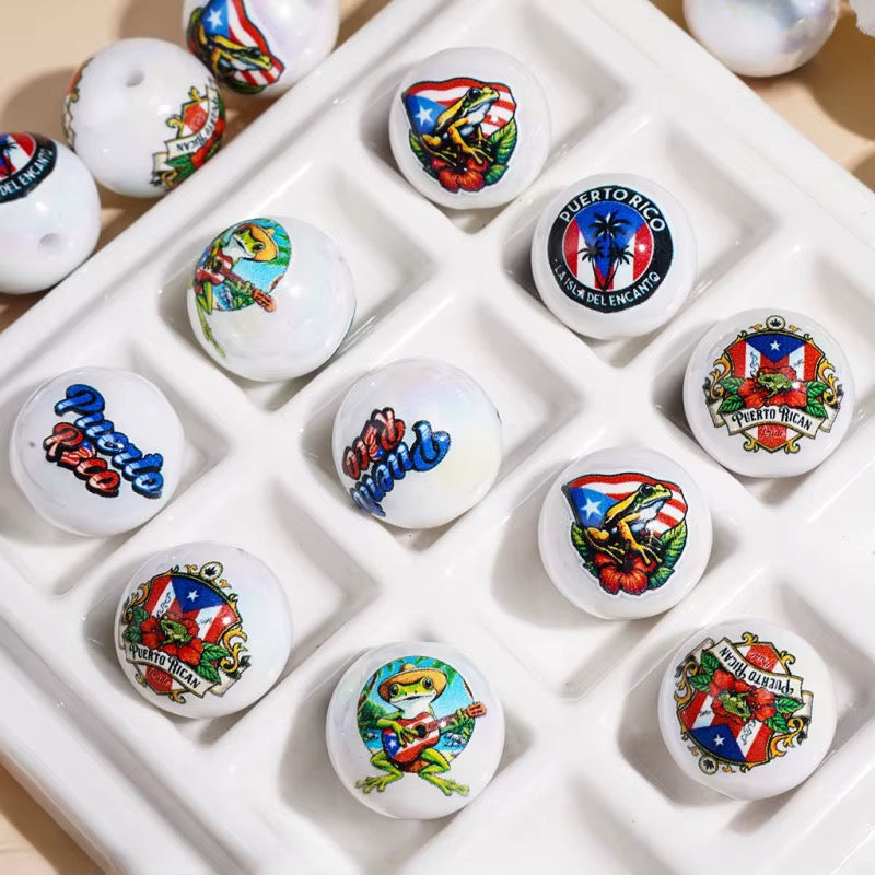 16mm Puertorican Pride Beads-C9