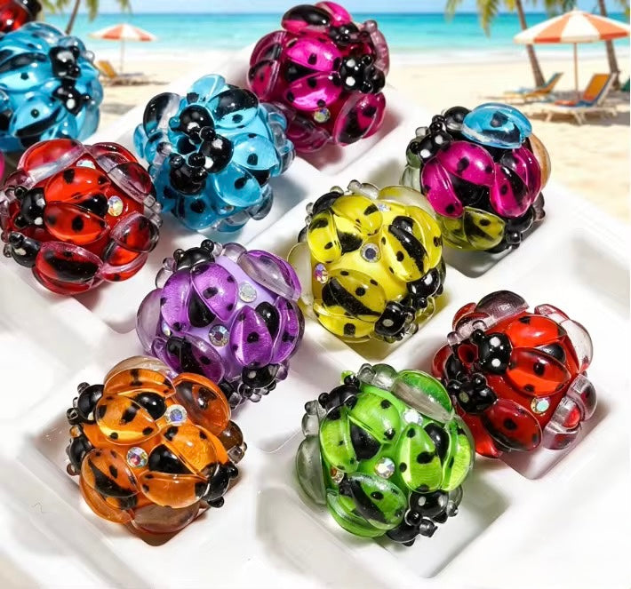 20mm Cute LadyBug Charm and AB Rhinestone Beads (5pcs) Secondary image