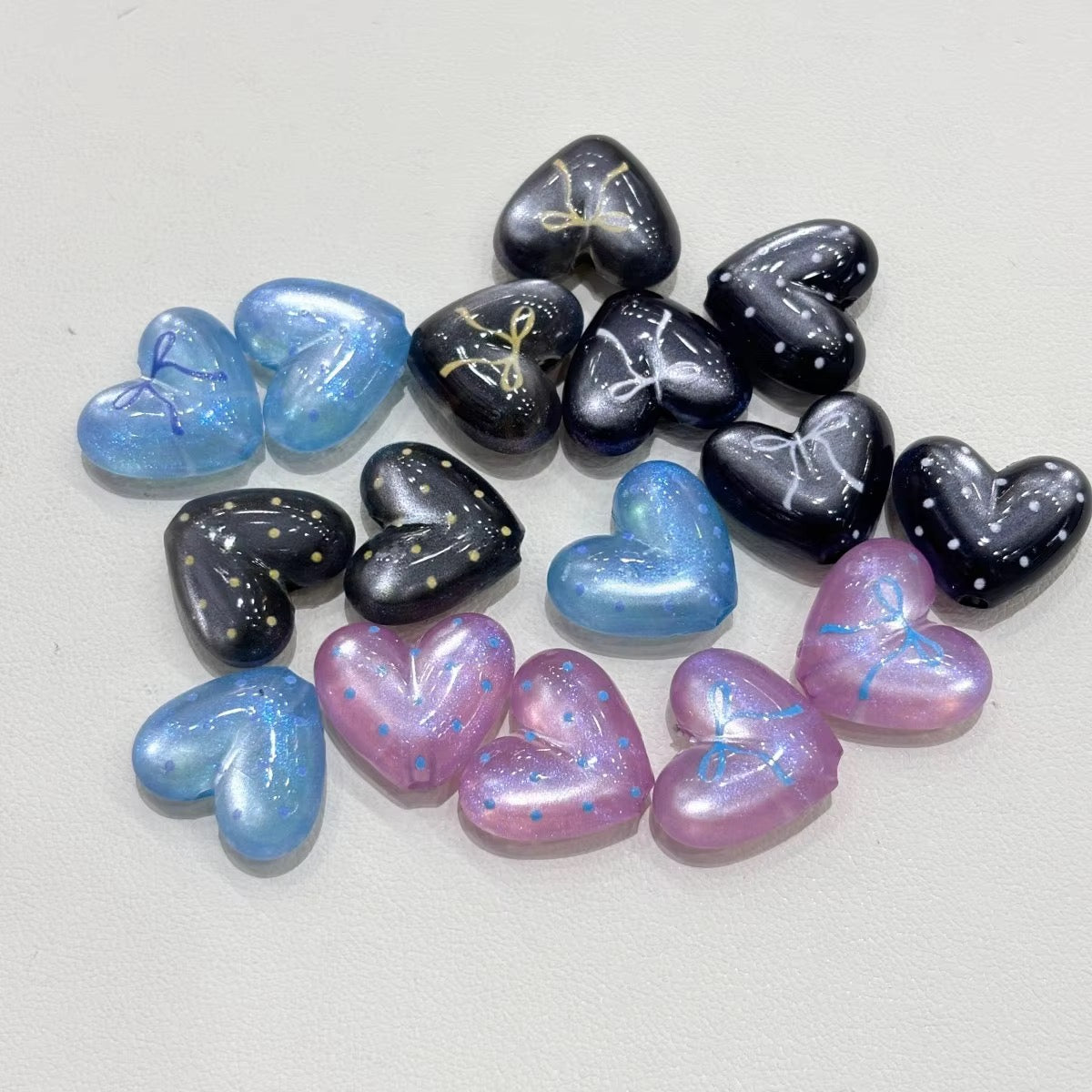 15mm Cat-eye Bows and Dots Hearts (5pcs)