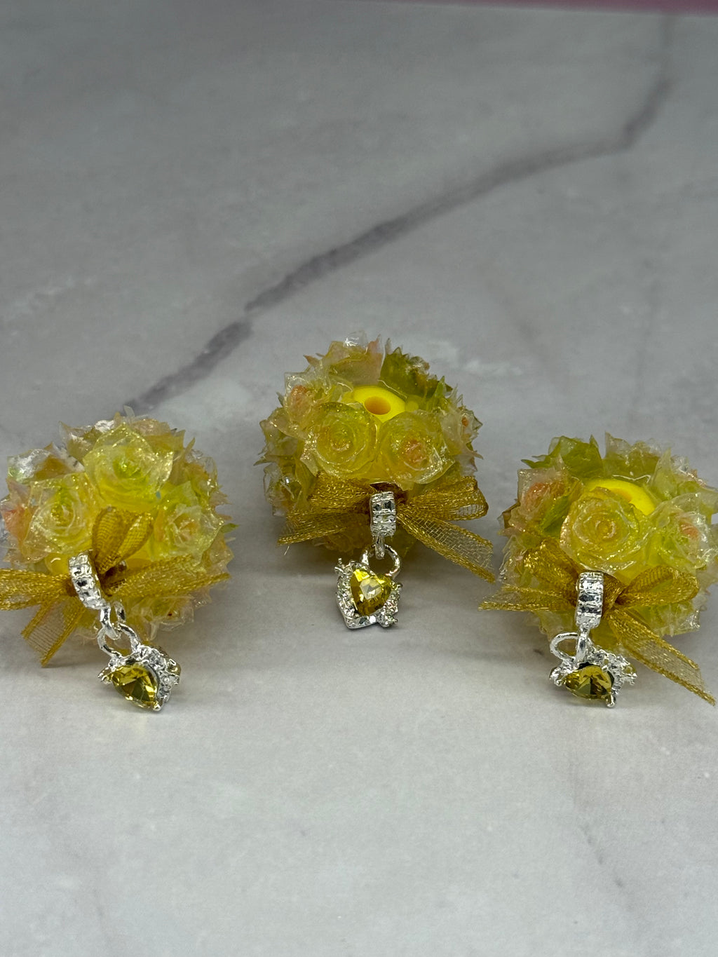 Fancy Rose Beads with Rhinestone Dangle Heart