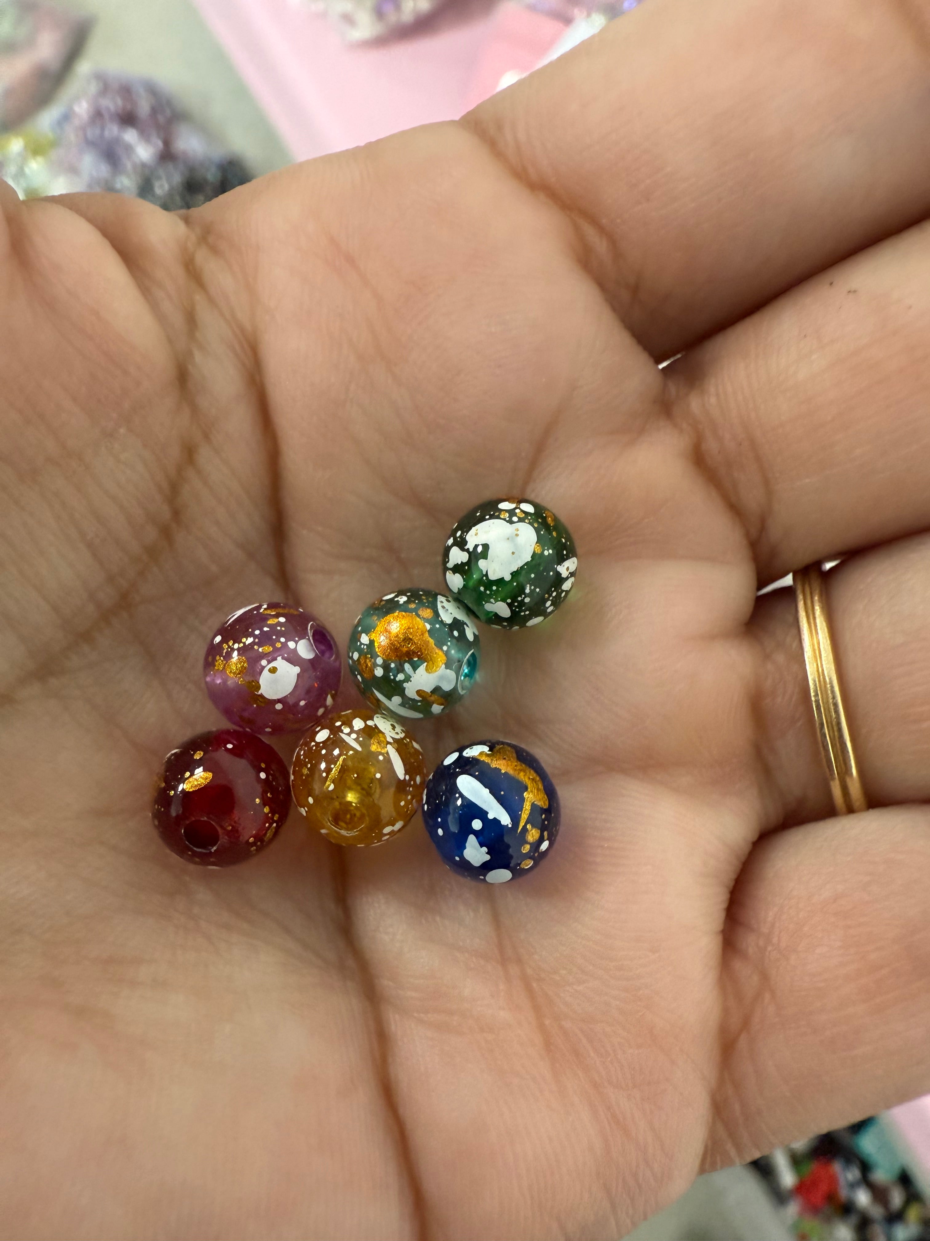 8mm Transparent Colored Paint Spatter Beads