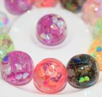 16mm UV Coating Multi-Color Shiny Heart Flakes Inside Round Acrylic Beads-A1