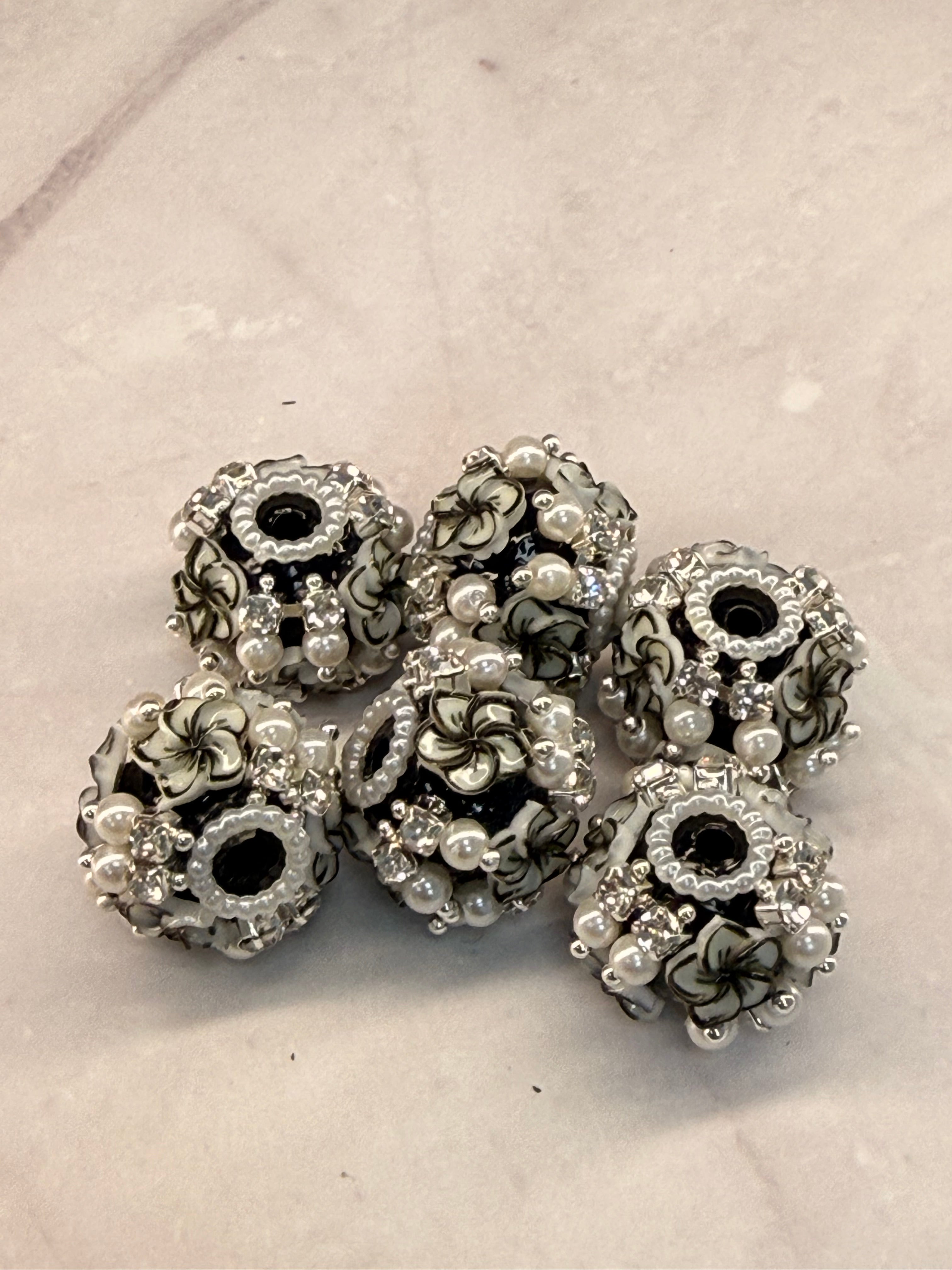 18mm Azalea Flower, Pearl and Rhinestone Fancy Beads