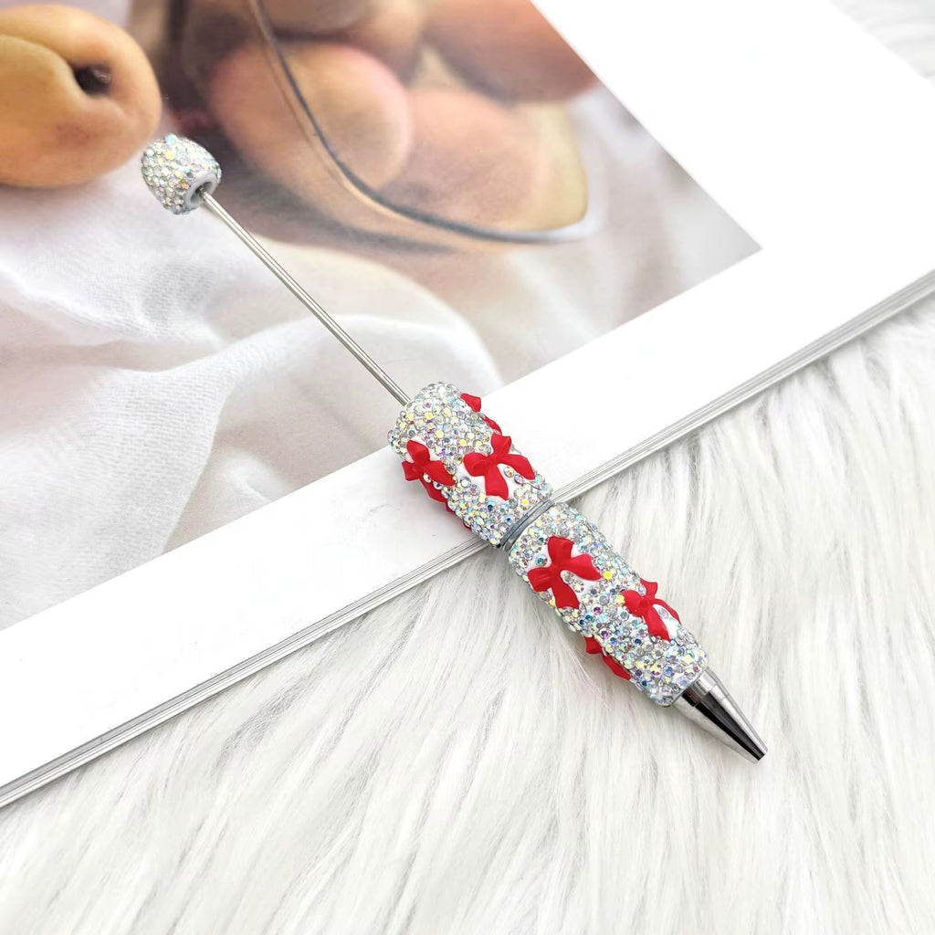 Silver Bow Tie Clay Rhinestone Beadable Pens