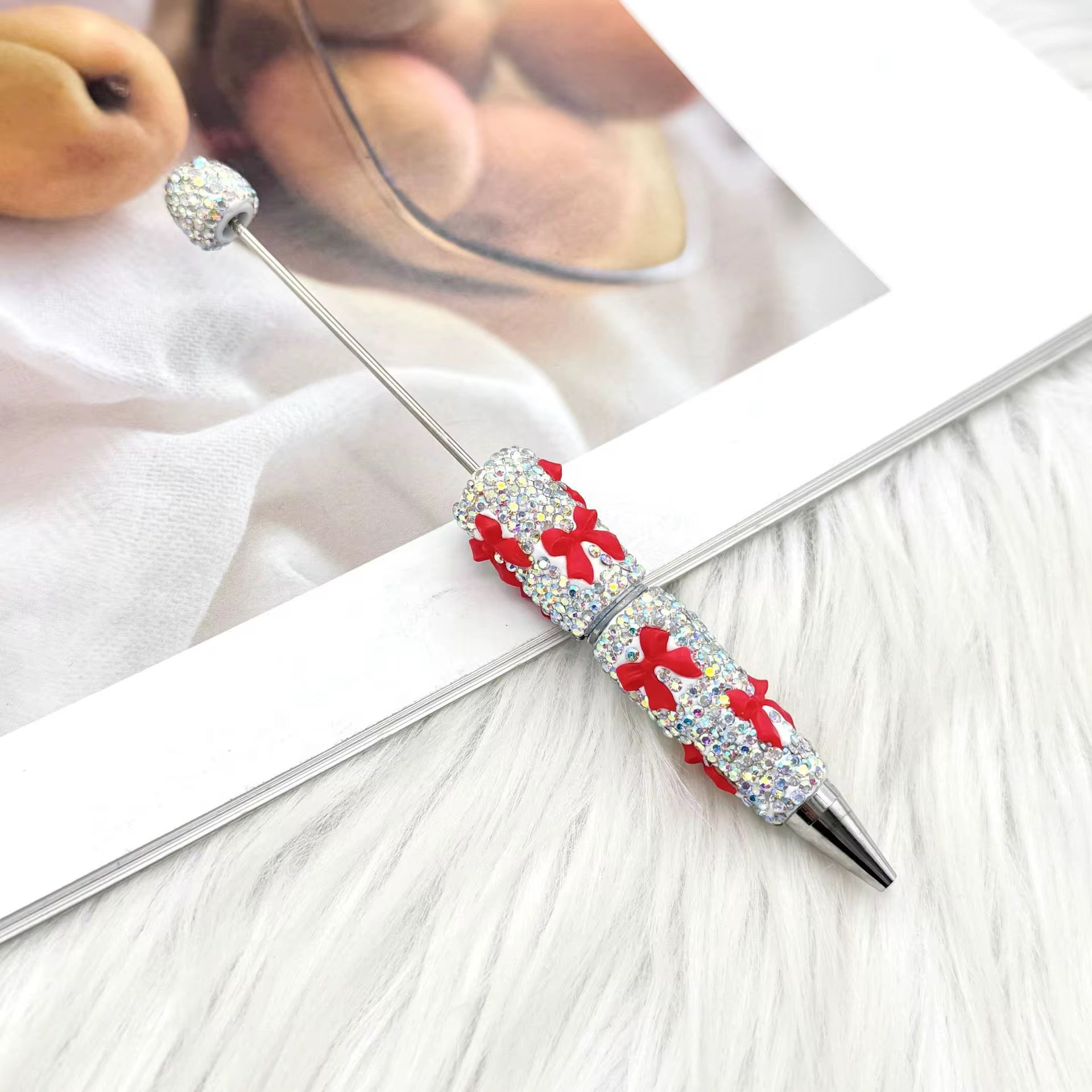 Silver Bow Tie Clay Rhinestone Beadable Pens