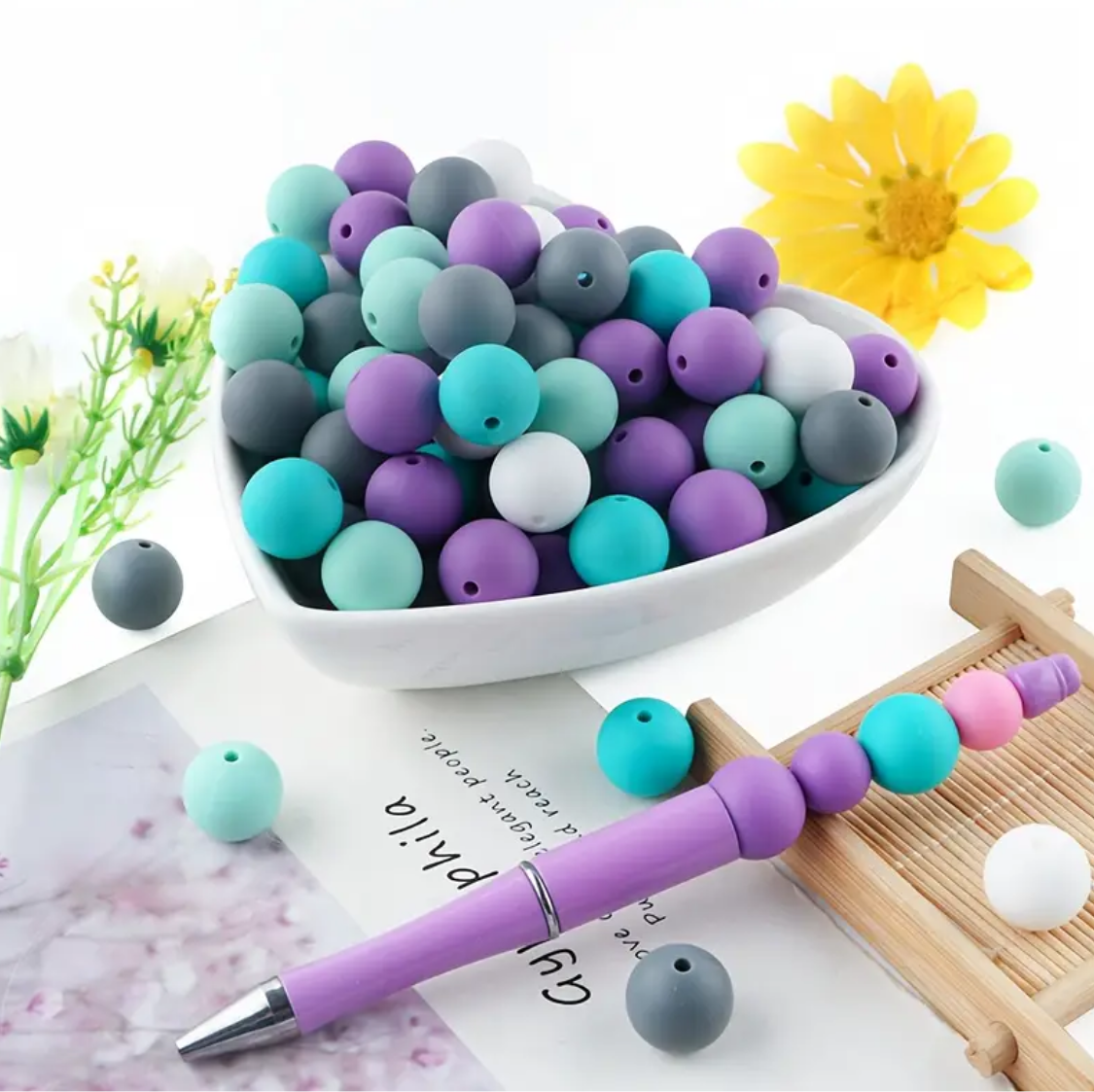 15 mm Silicone Peacock Colored Beads Mix-X5