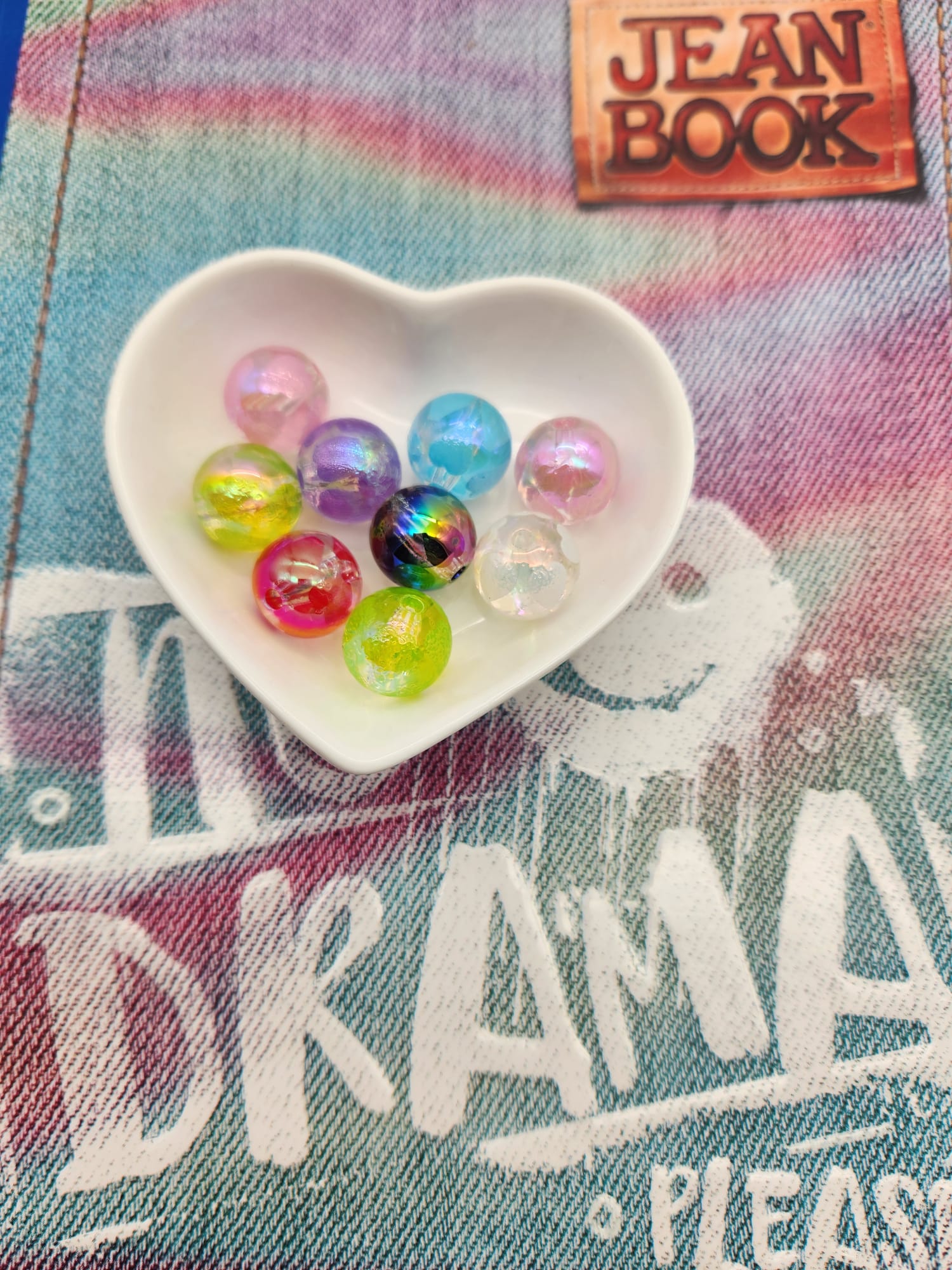 16mm Heart Print Clear Beads (Mix)-A12 Secondary image