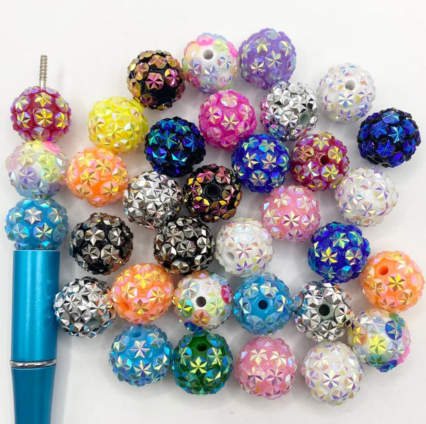 16mm Snowflake Acrylic Rhinestone Beads Mix (10pcs)
