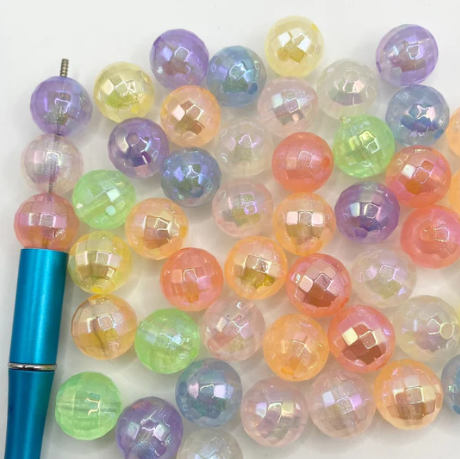 16mm Translucent Glitter Disco Beads Mix-EE7