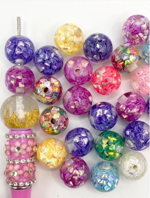 16mm Clear w Confetti Glitter Beads Mix-J2