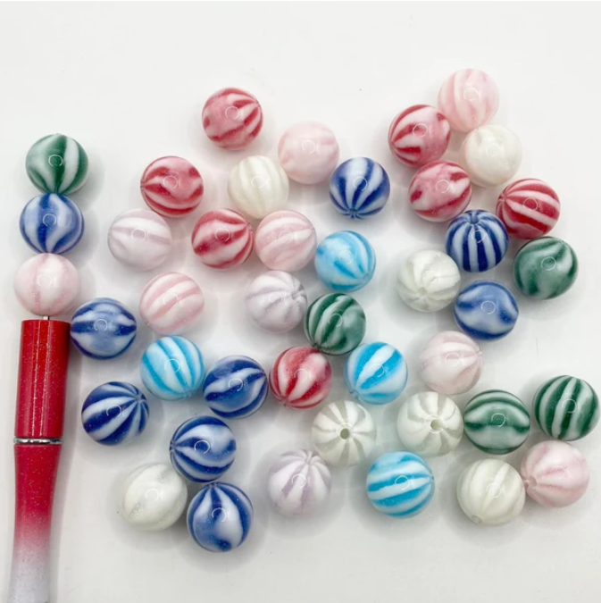 16mm Peppermint Swirl Glitter Beads Mix-I9
