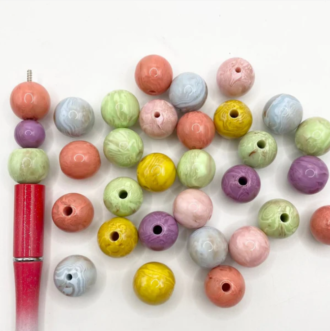 16mm Macaron Color Glossy Acrylic Beads With White Stripe-B2 Main image