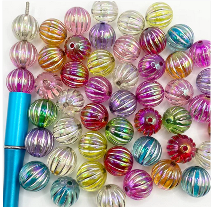 16mm Bright Colored Transparent Pumpkin Bead Mix with Silver Lining-G8