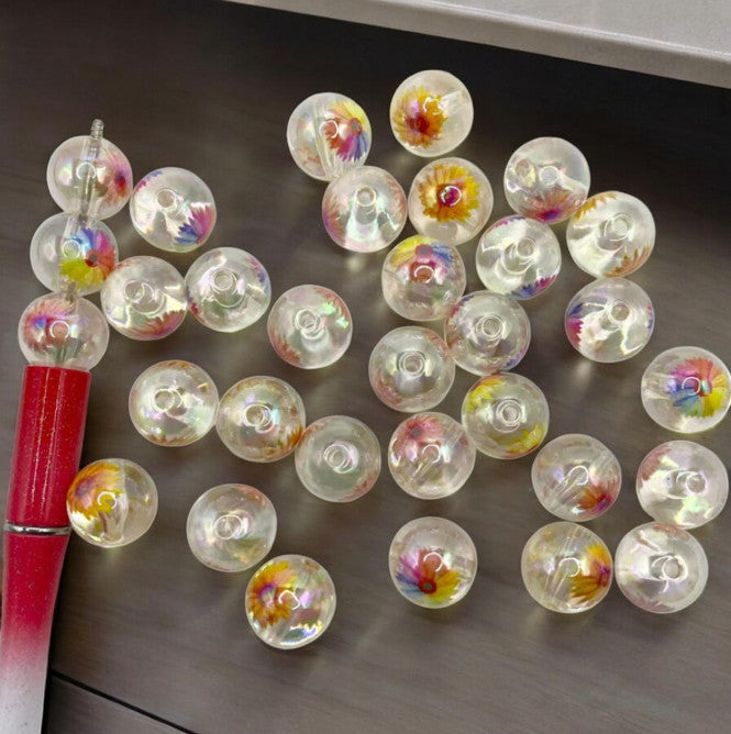 16mm Clear Sunflower Printed Acrylic Beads-G9 Main image